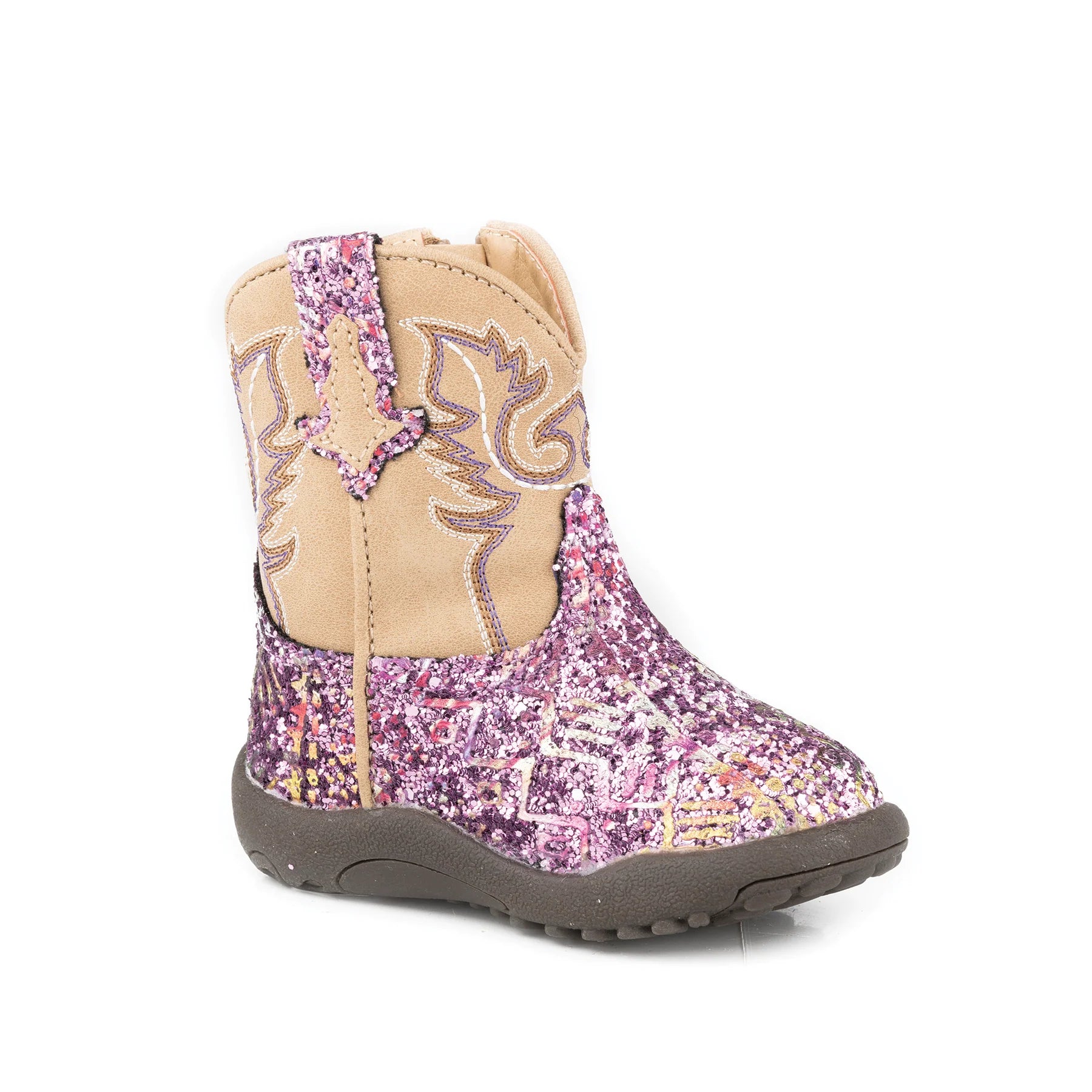 Roper Cowbabies Southwest Glitter - Purple Glitter/Tan