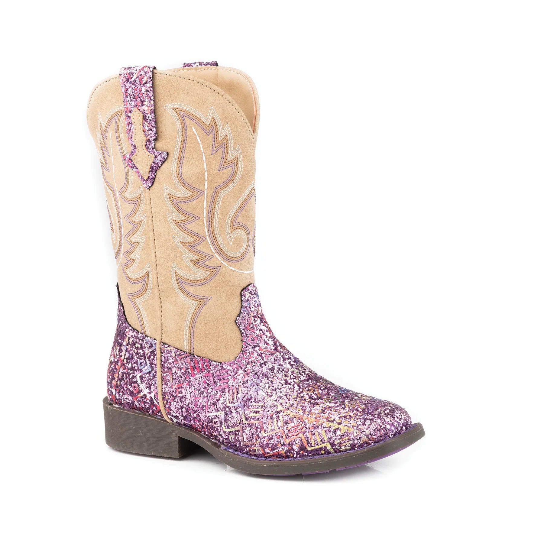 Roper Little Kids Southwest Glitter - Purple Glitter/Tan