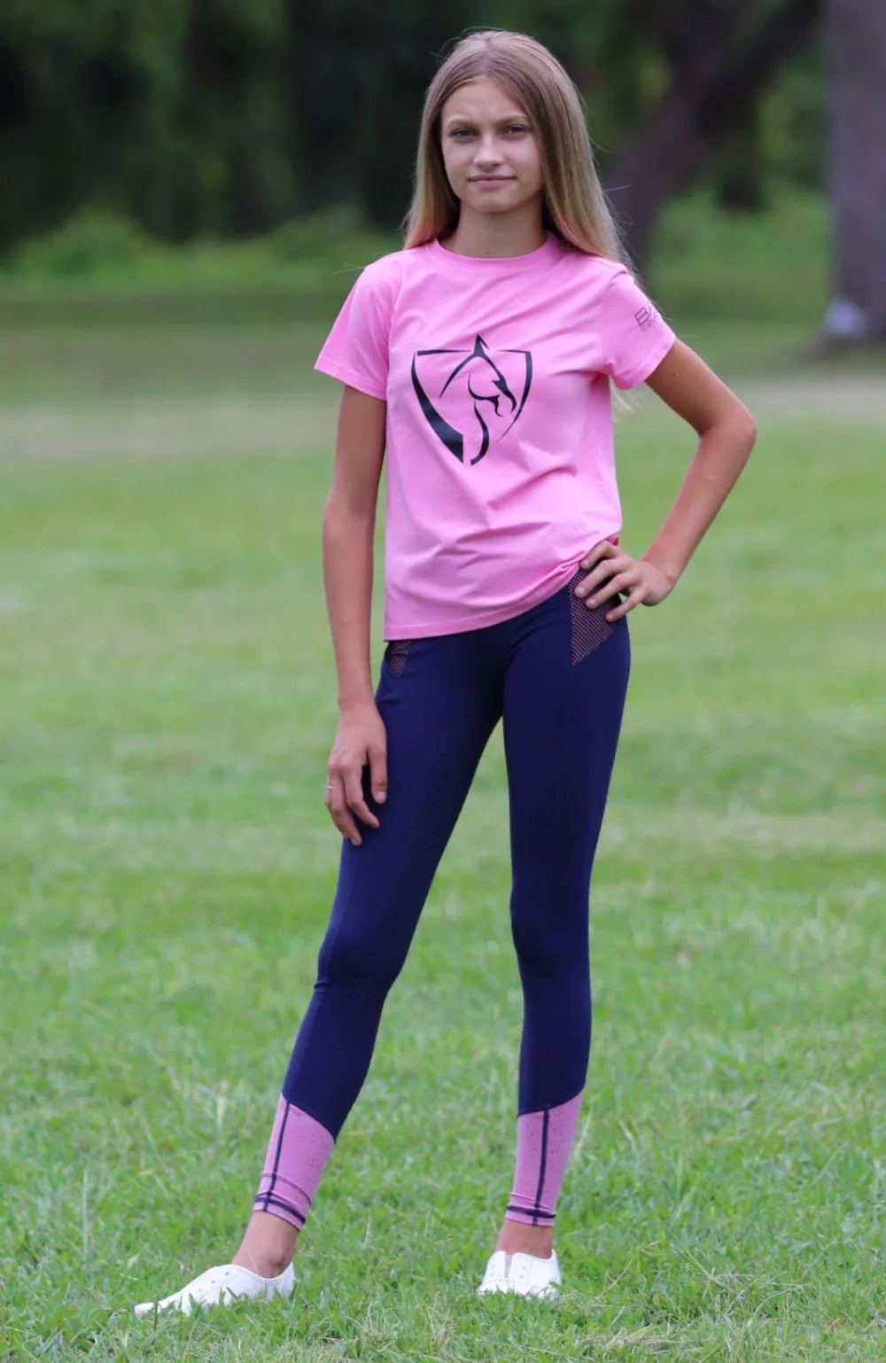 BARE Youth Performance Riding Tights - Navy & Pink Galaxy