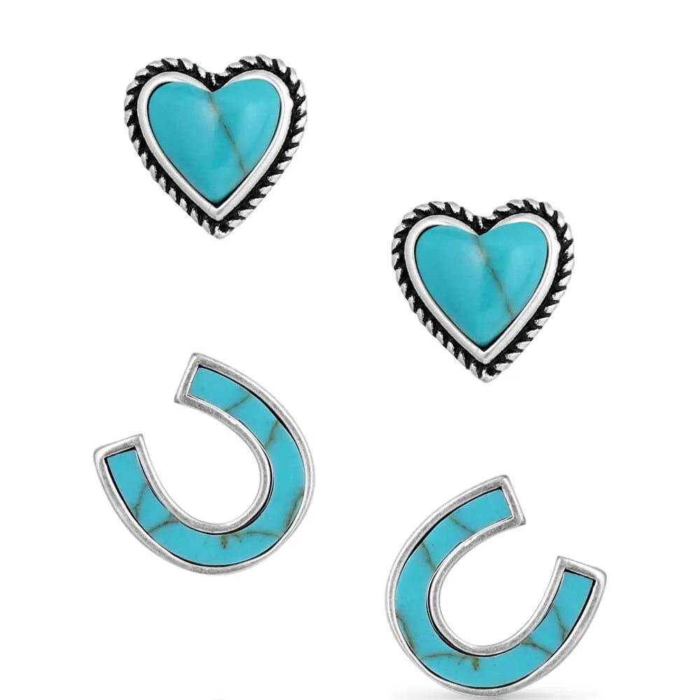 Montana Turquoise Heart & Horseshoe Earring Set