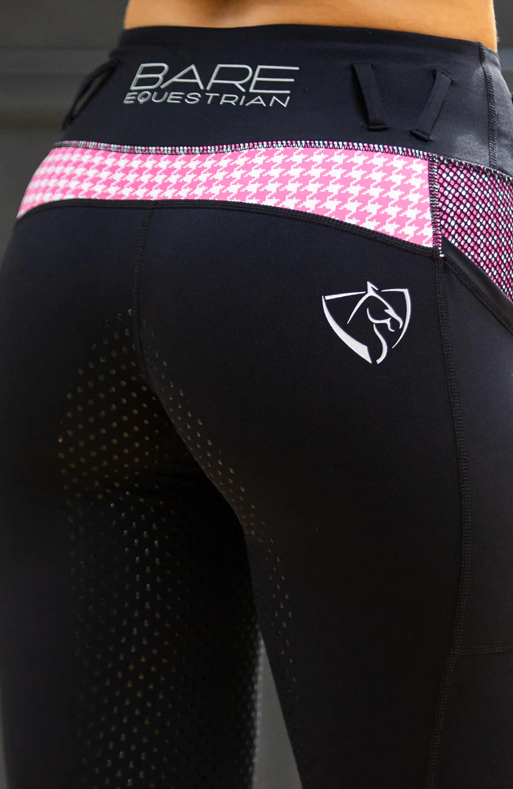 BARE Performance Riding Tights - Black with Pink Houndstooth