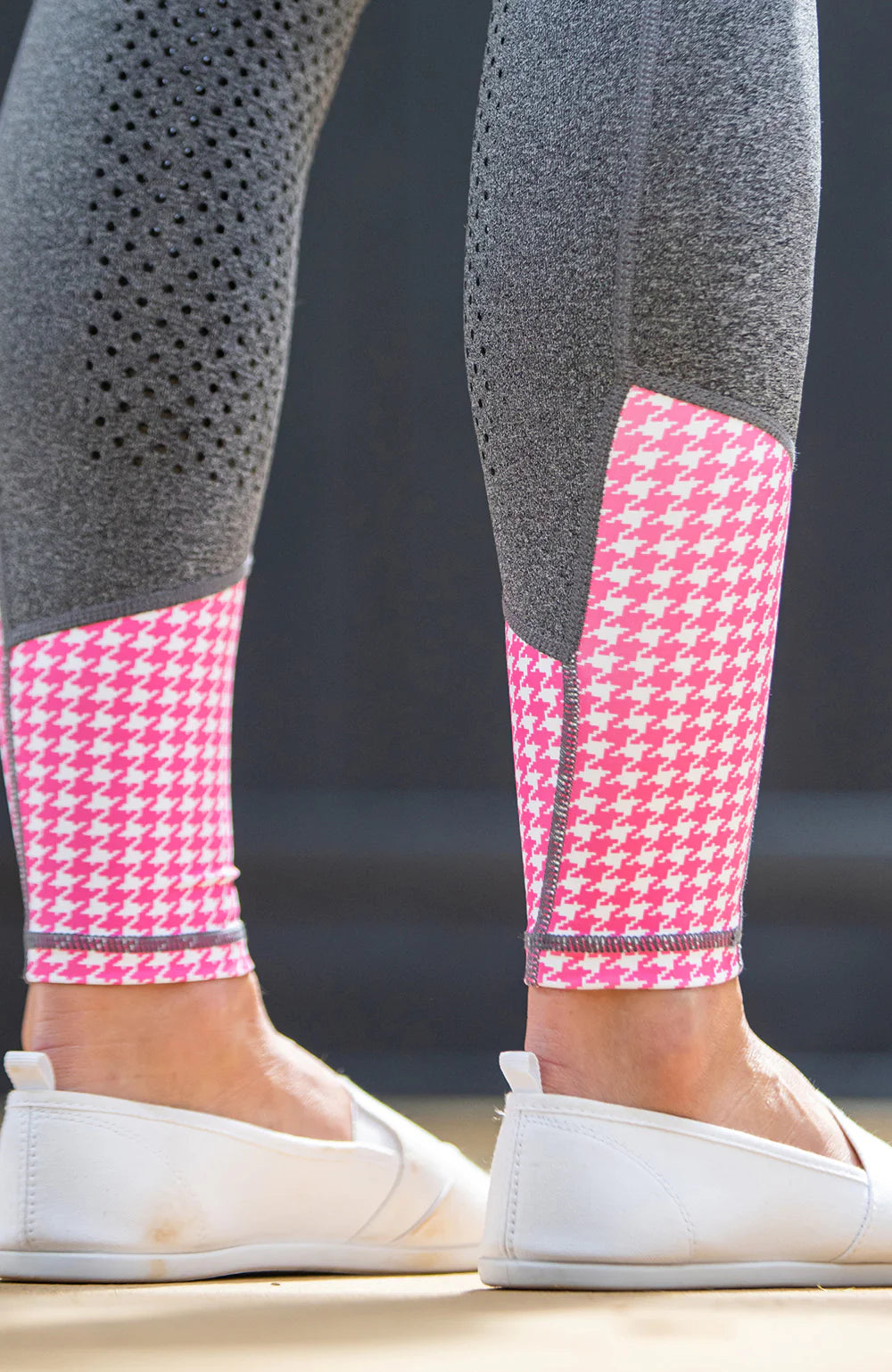 BARE Performance Riding Tights - Grey with Pink Houndstooth