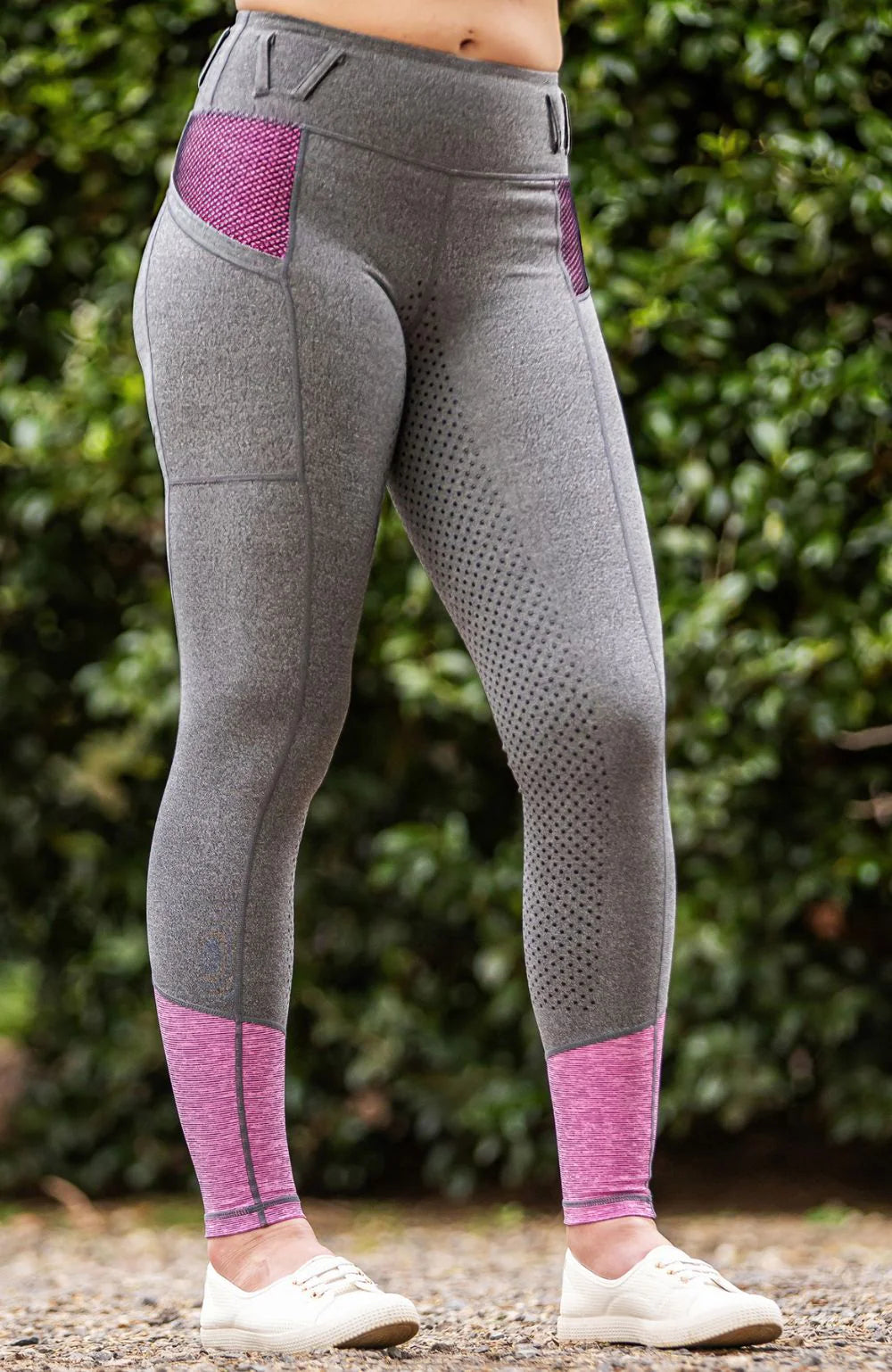 BARE Youth Performance Riding Tights - Grey Neon Pink