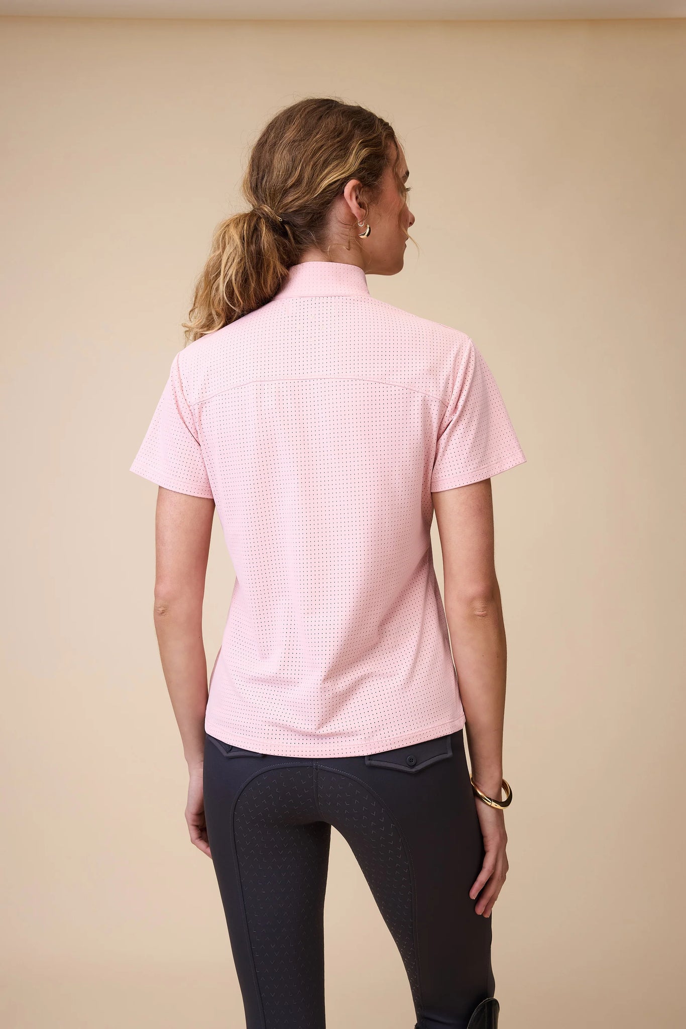Vala Elsa Mesh Zip Neck Top Pastel Pink