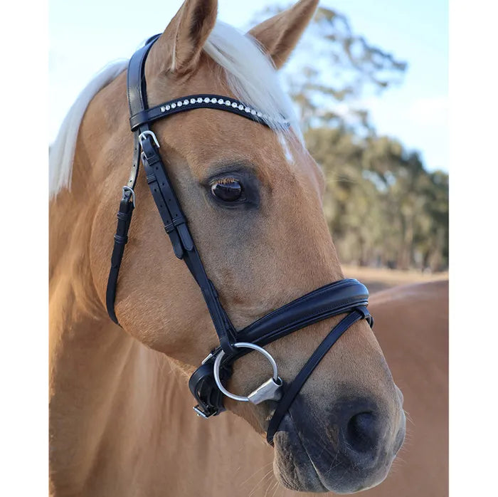 Grainge Elite Dressage Crank Bridle with Crystal inlaid Curved Browband