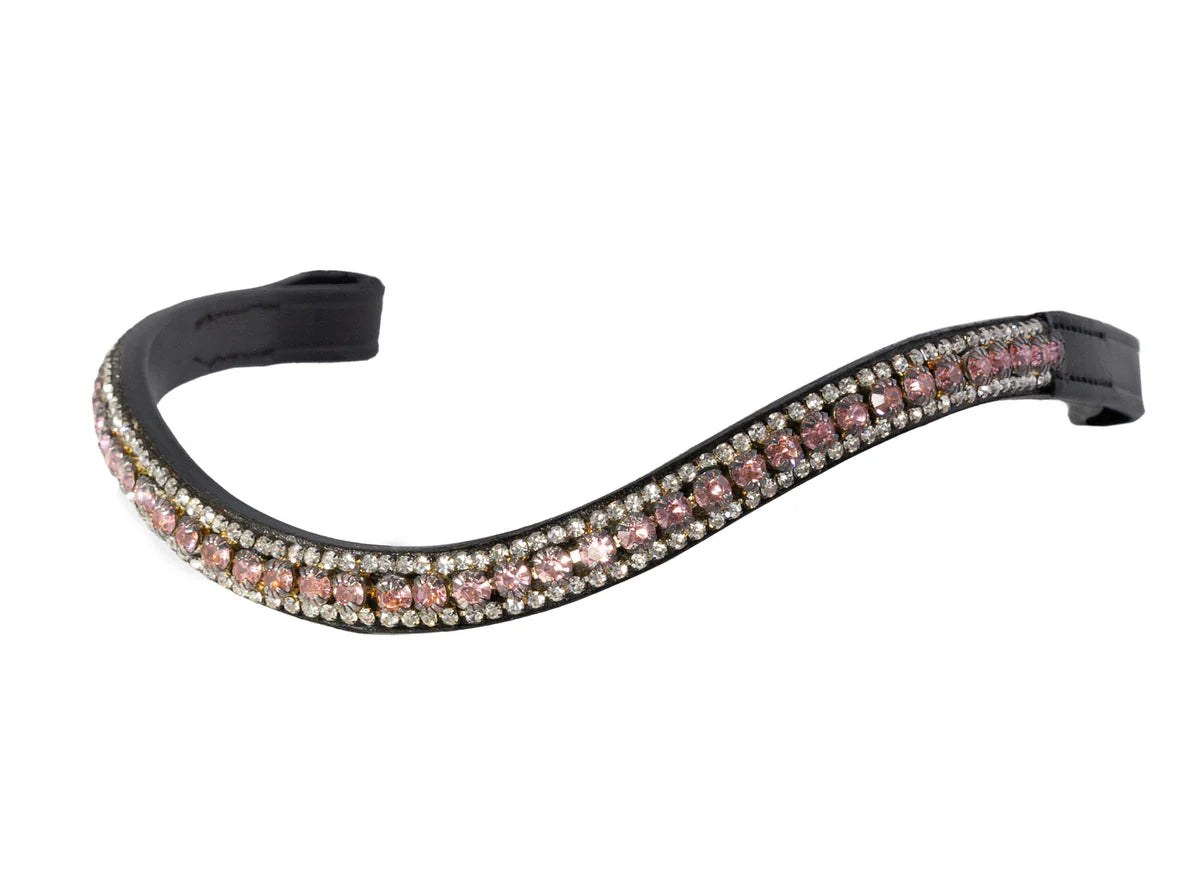 FFE Rose Pink & Clear Crystal Thin Wave - Black Browband