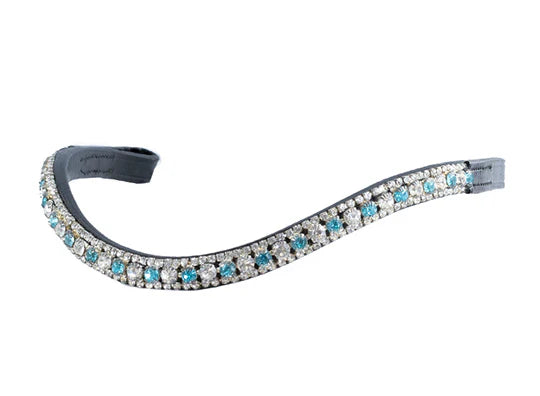 FFE Turquoise & Clear Thin Crystal Wave Black Browband