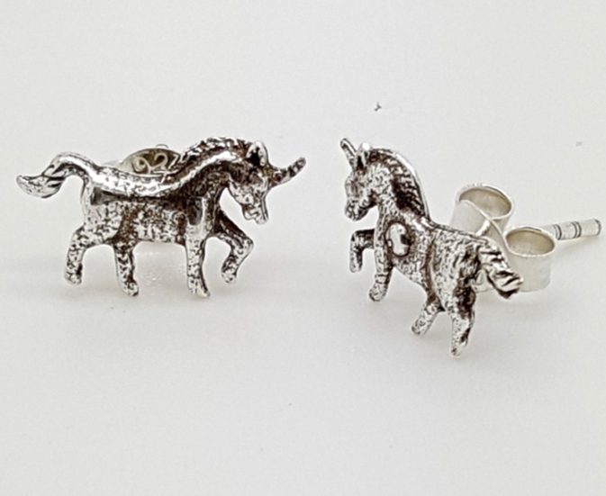MCJ Sterling Silver Unicorn Stud Earrings