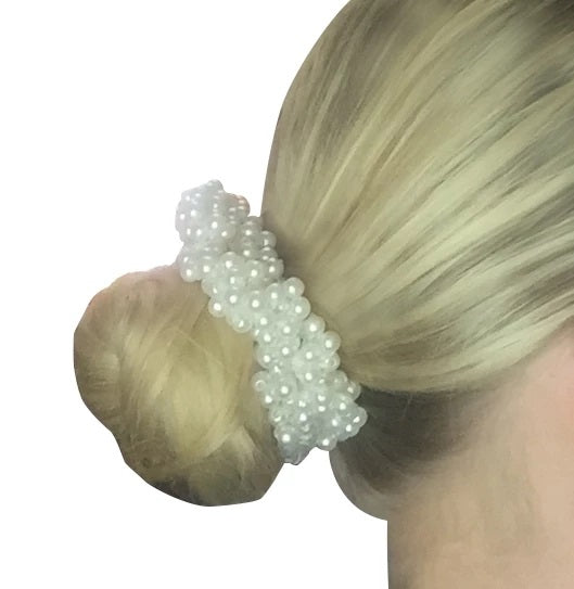 Pearl Hair Bun Scunchie White