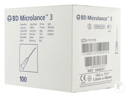 Needle 16g X 1.5" (38mm) BD Microlance