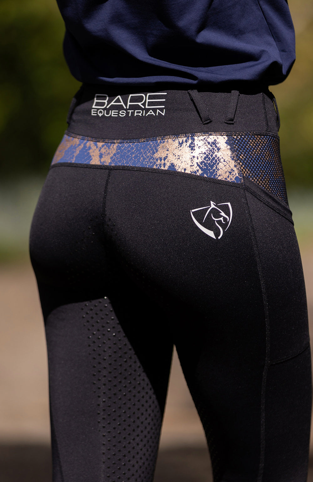 BARE Performance Riding Tights - Black Navy & Rose Gold