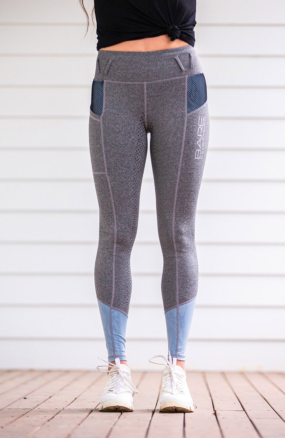 BARE Youth Performance Riding Tights - Grey Ice Blue