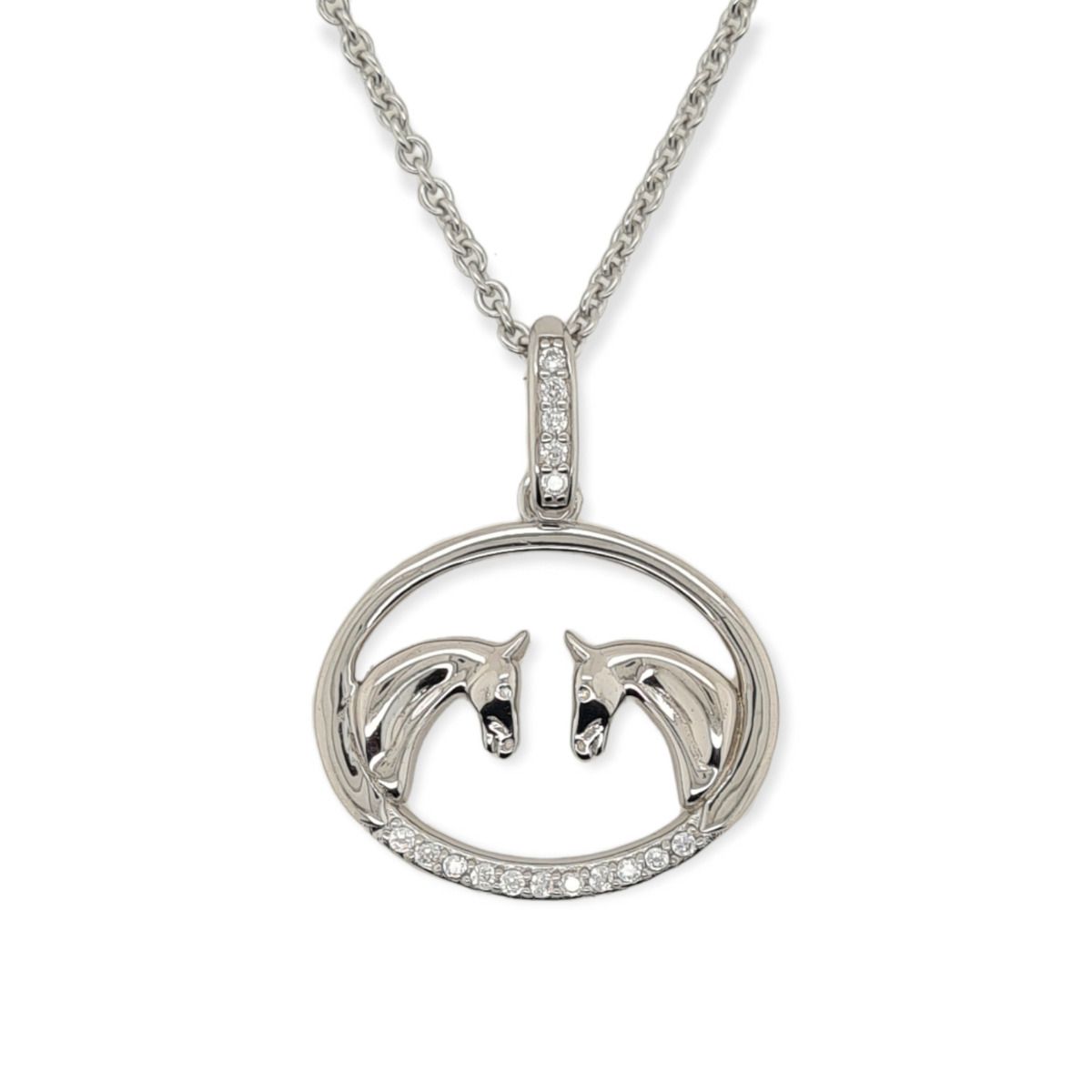 MCJ S/S Pendant & CZ Set of2 Horse Heads